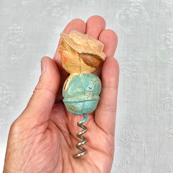 Vintage Hand Carved Resin Figural Folk Art Cork Screw Wine Opener Bar Ware - Picture 2 of 7